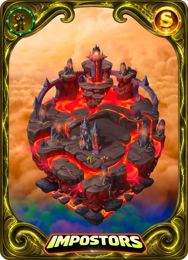 S-tier Origin card with a volcanic floating island